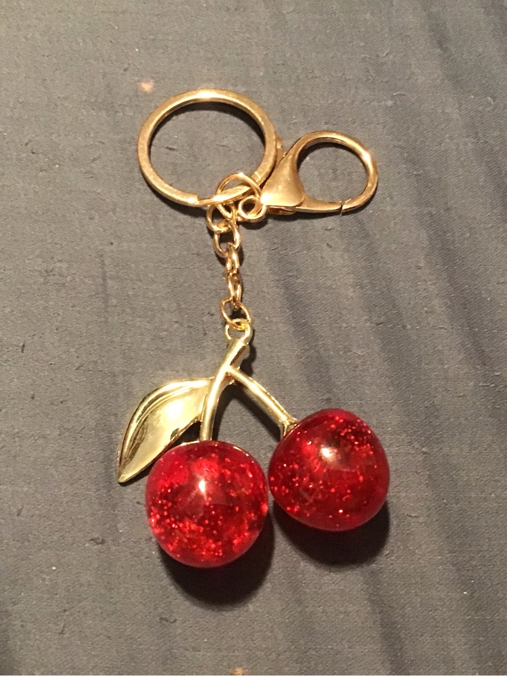 Gold Cherry Keychain with Sparkling Red Charms